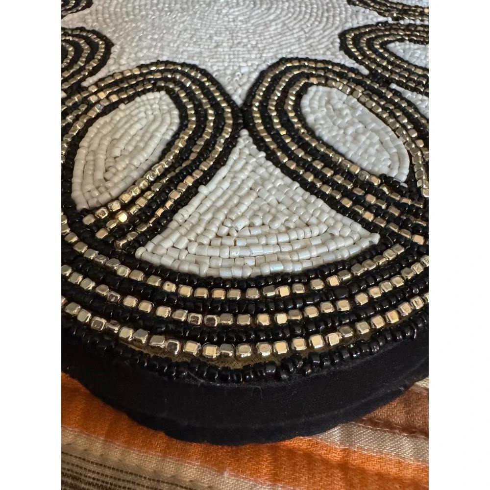 MacKenzie-Childs Beaded Placemats Set of 6 Black White Gold Round 15